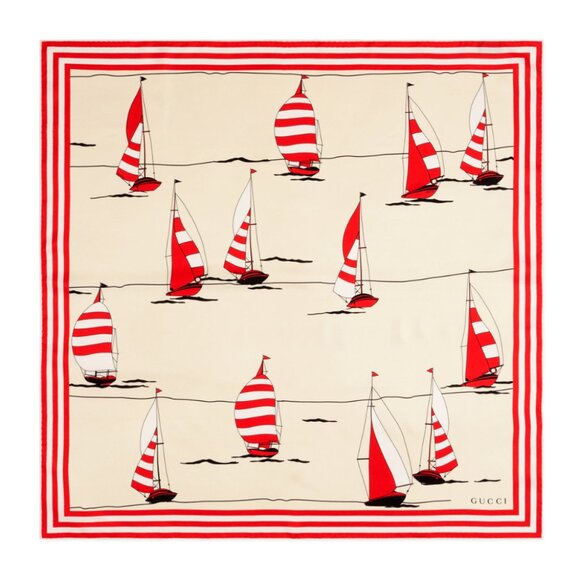 NWT Gucci Nautical Red and White Silk Scarf - Picture 1 of 13